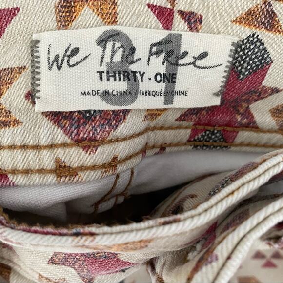 Free People We The Wild Child Skinny Navajo Aztec Print Cream Jeans size 31 - Picture 13 of 13
